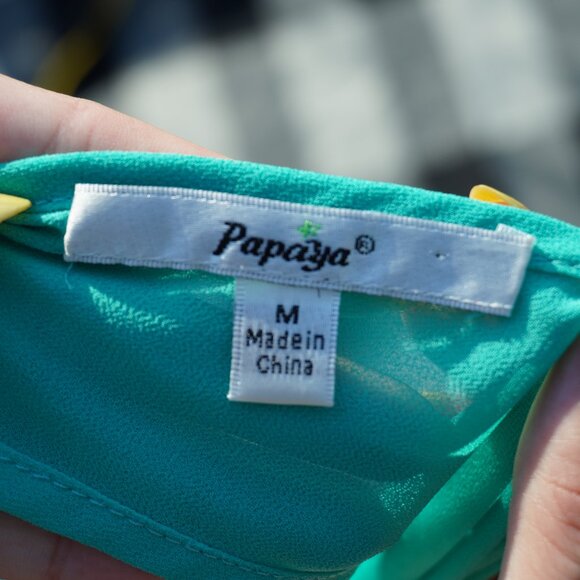 Green Flower Embroidery Ruffle Peplum Racerback Papaya Top - Picture 3 of 5